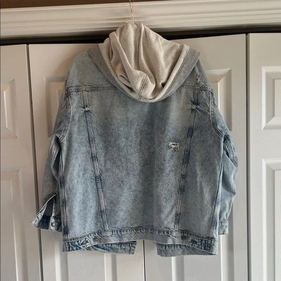Free People Blue Jean Jacket with Gray Hood - Picture 5 of 8